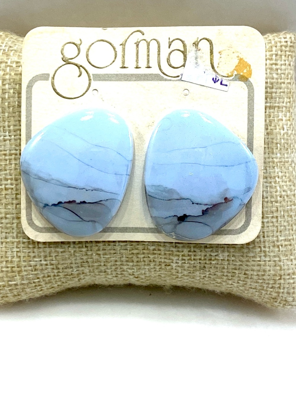 Vintage Gorman Handcrafted Ceramic Pale Blue Marbled Stud Earrings